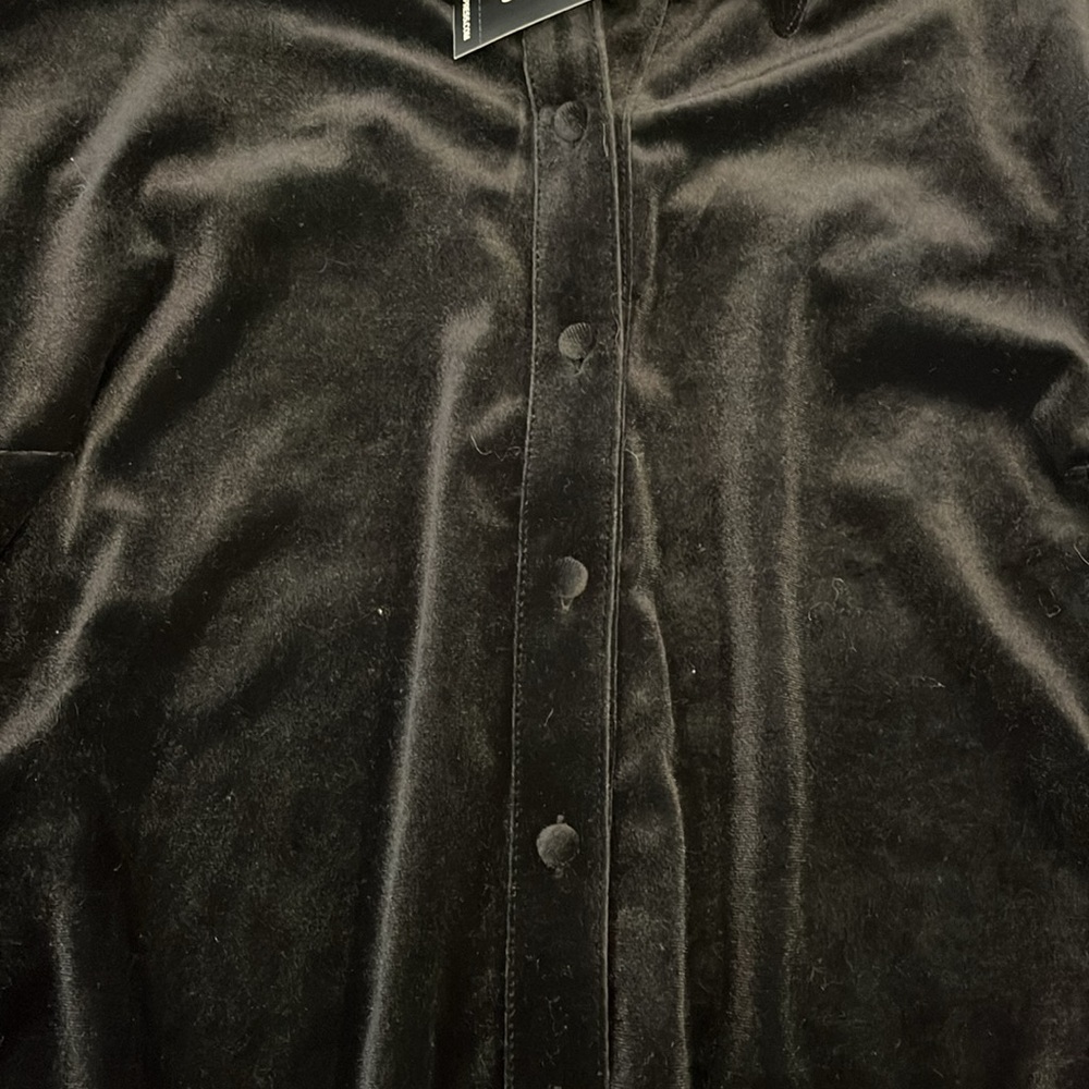 Express Black velvet long sleeve button down collar shirt NEW size small - Picture 3 of 7